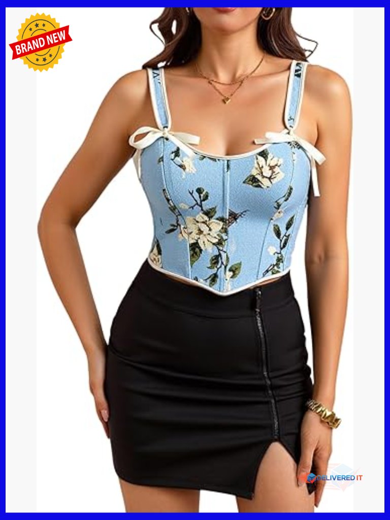 Floral Corset Crop Top Renaissance Lace Up Bustier Shapewear Going Out Top